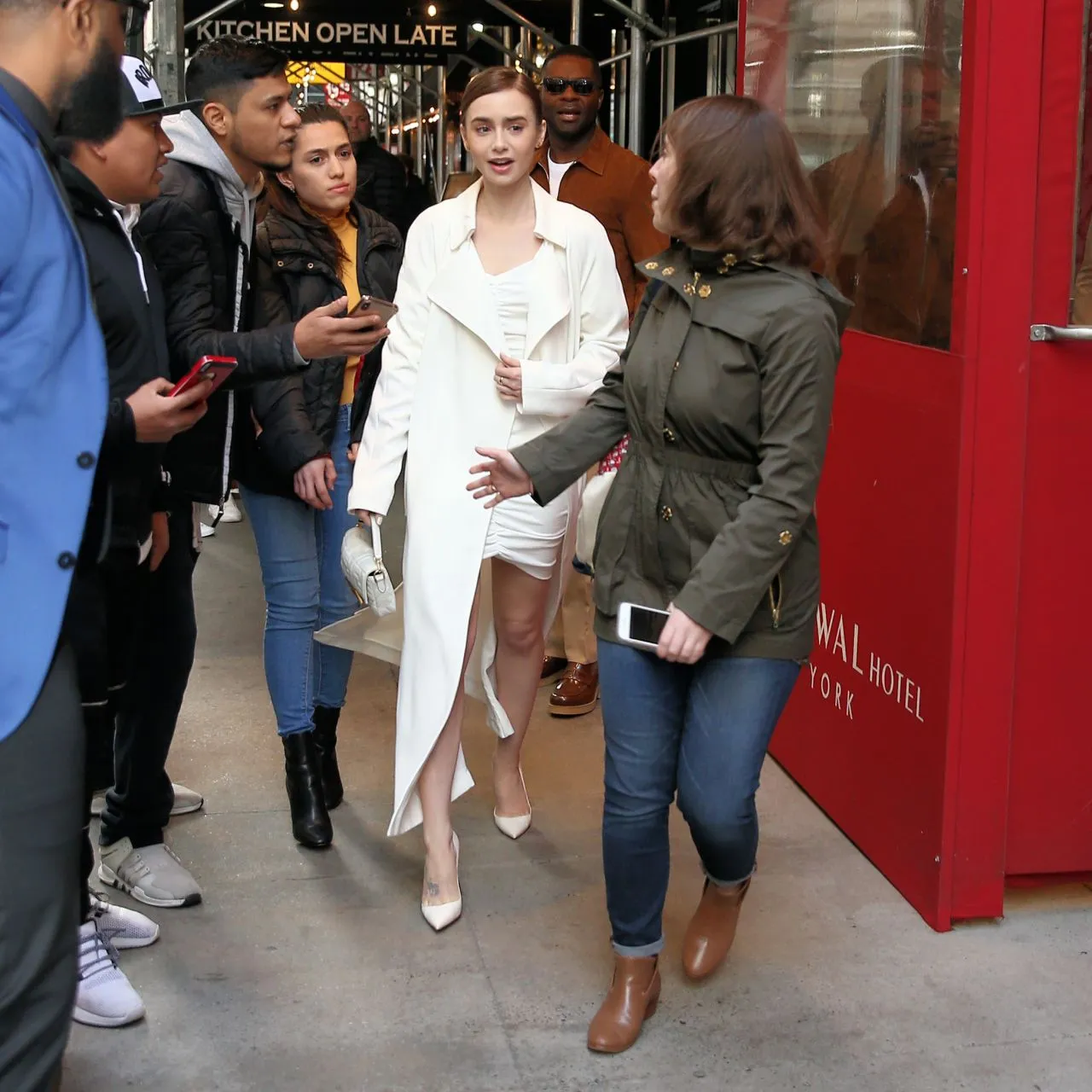 lily collins leaving the chatwal 5 star hotels theater district nyc